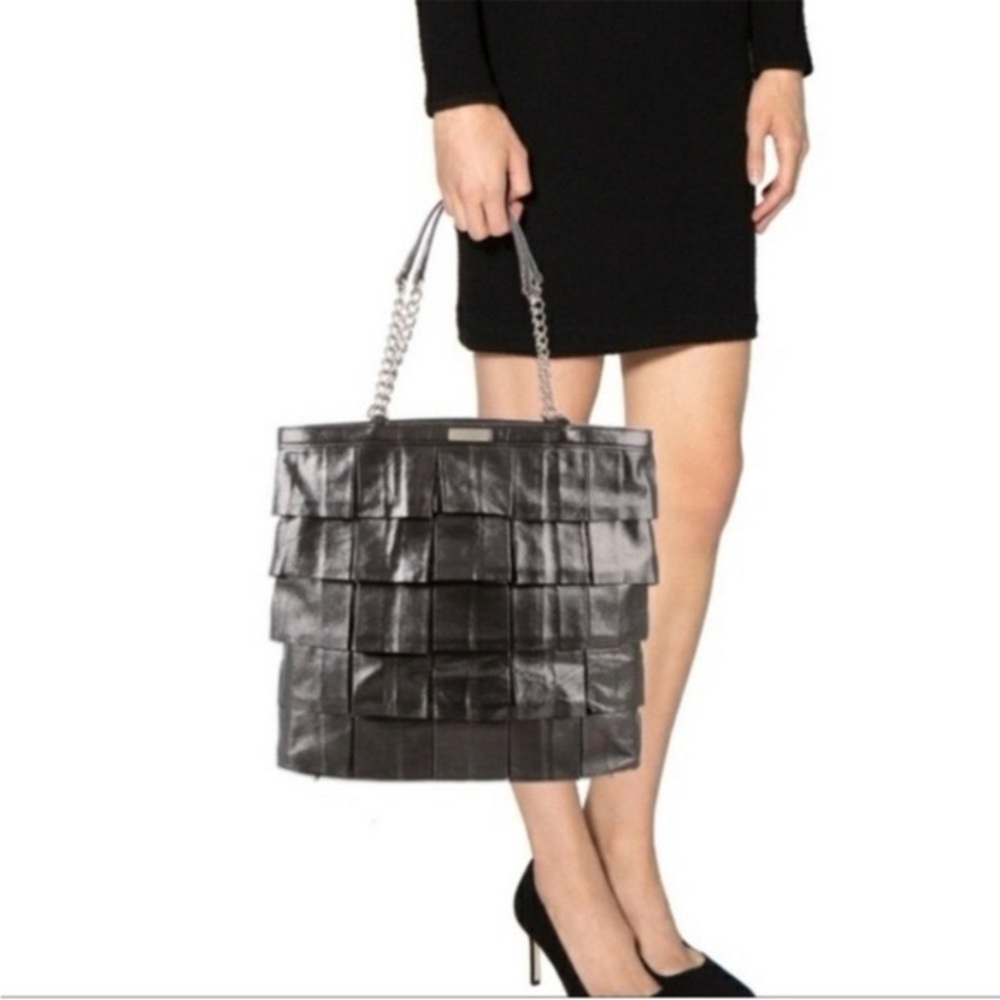 RARE! KATE SPADE NEW YORK PLISSE PRITI SHOPPER LEATHER BLACK METALLIC TOTE